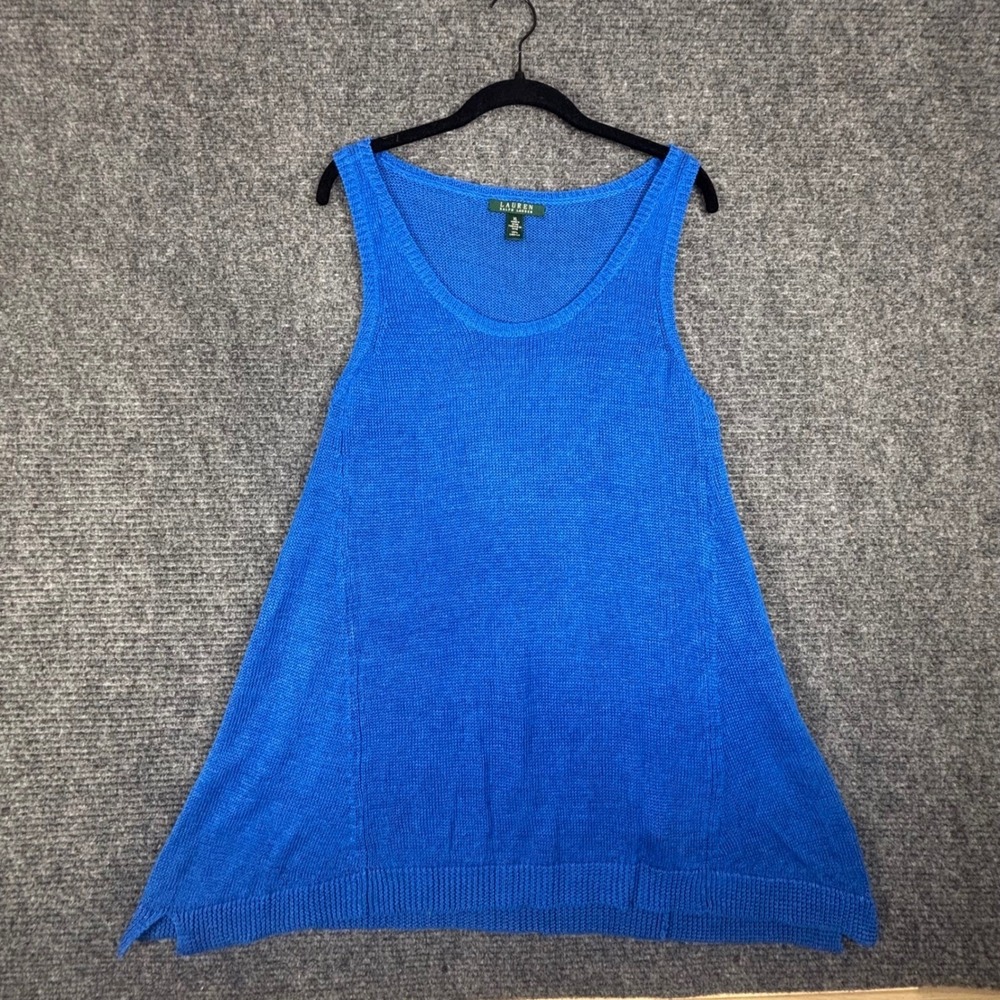 Lauren Ralph Lauren Royal Blue 100% Linen Knit Scoop Neck Sleeveless Tunic XL